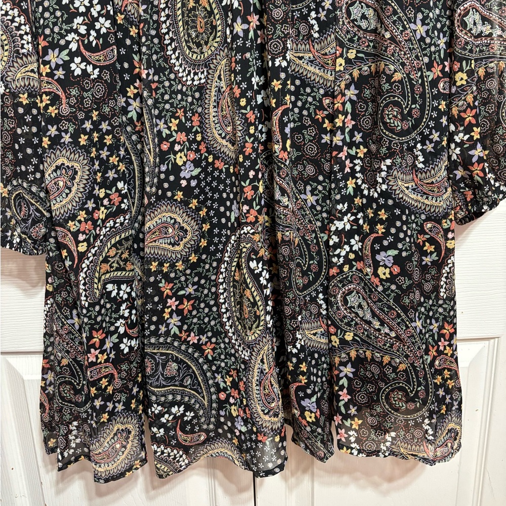 torrid Black Paisley Floral Long-Sleeve A-Line Dress - Picture 2 of 9